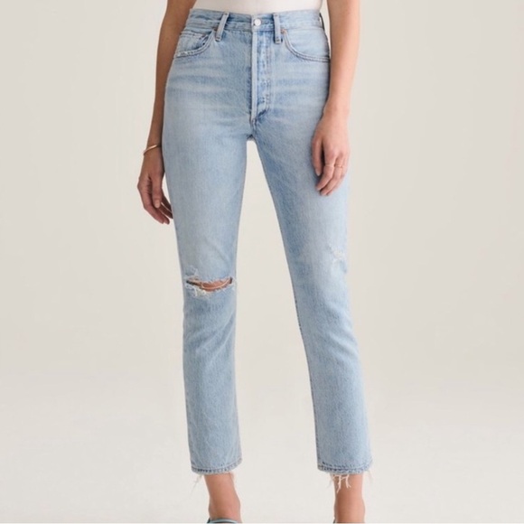 Agolde Denim - AGOLDE High Rise Straight Leg Distressed Light Wash Jeans W24 RILEY STRAIGHT